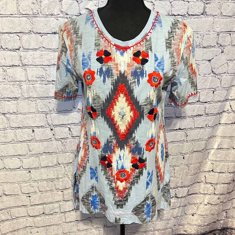 Double D Ranch Red White and Blue Embroidered Shirt XS